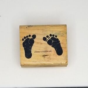 Stampin' Up! Vintage Baby Feet Prints Wooden Rubber Stamp Its a Boy Its a Girl